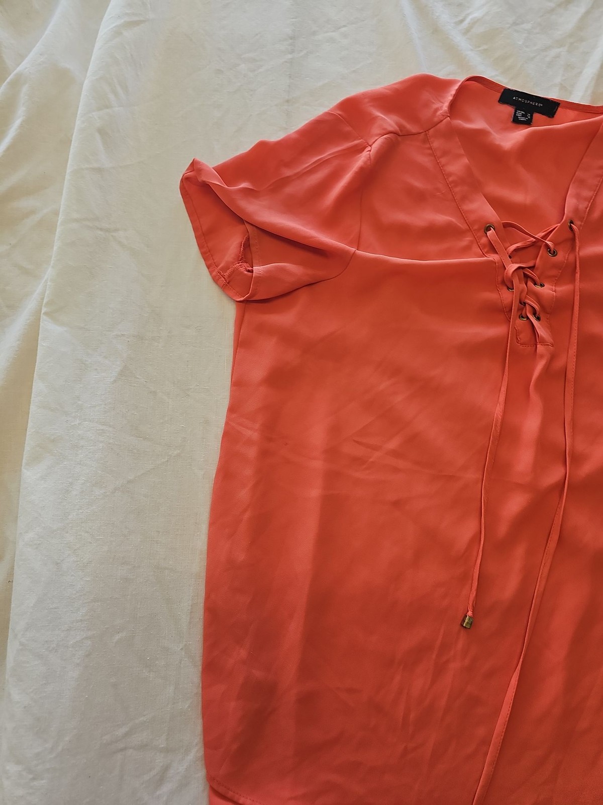 Atmosphere Coral Pink Lace-Up Front Short Sleeve Blouse D492 - Image 9