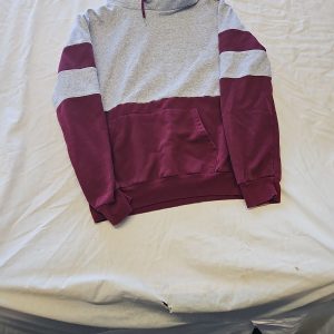 Two-Tone Colorblock Pullover Hoodie in Burgundy and Heather Grey F533