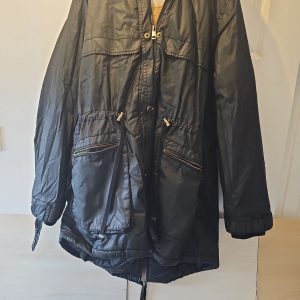 George Black Waxed-Look Parka with Faux Fur Lining  W452