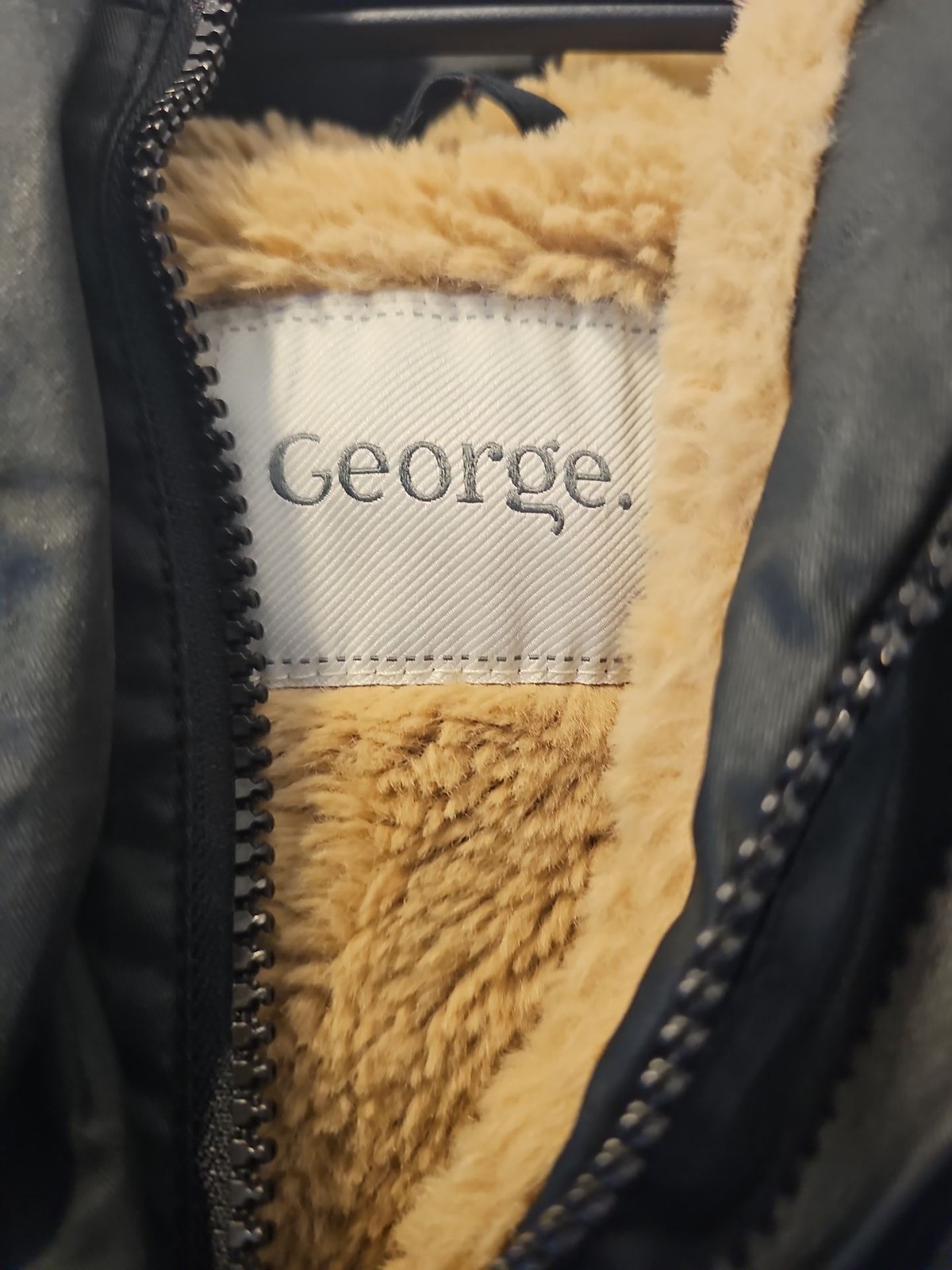 George Black Waxed-Look Parka with Faux Fur Lining  W452