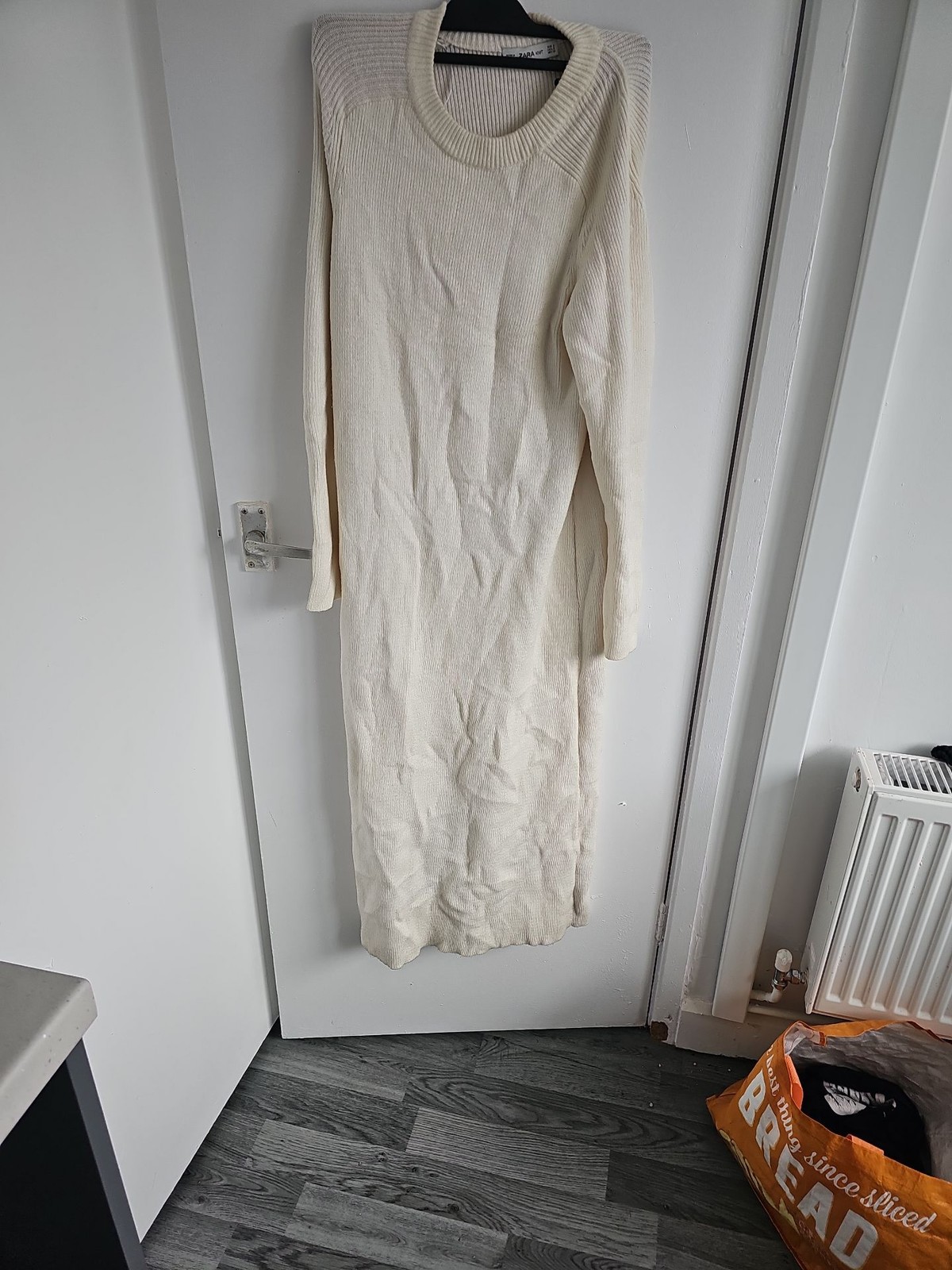Zara Knit Cream Ribbed Long Sleeve Midi Sweater Dress 410