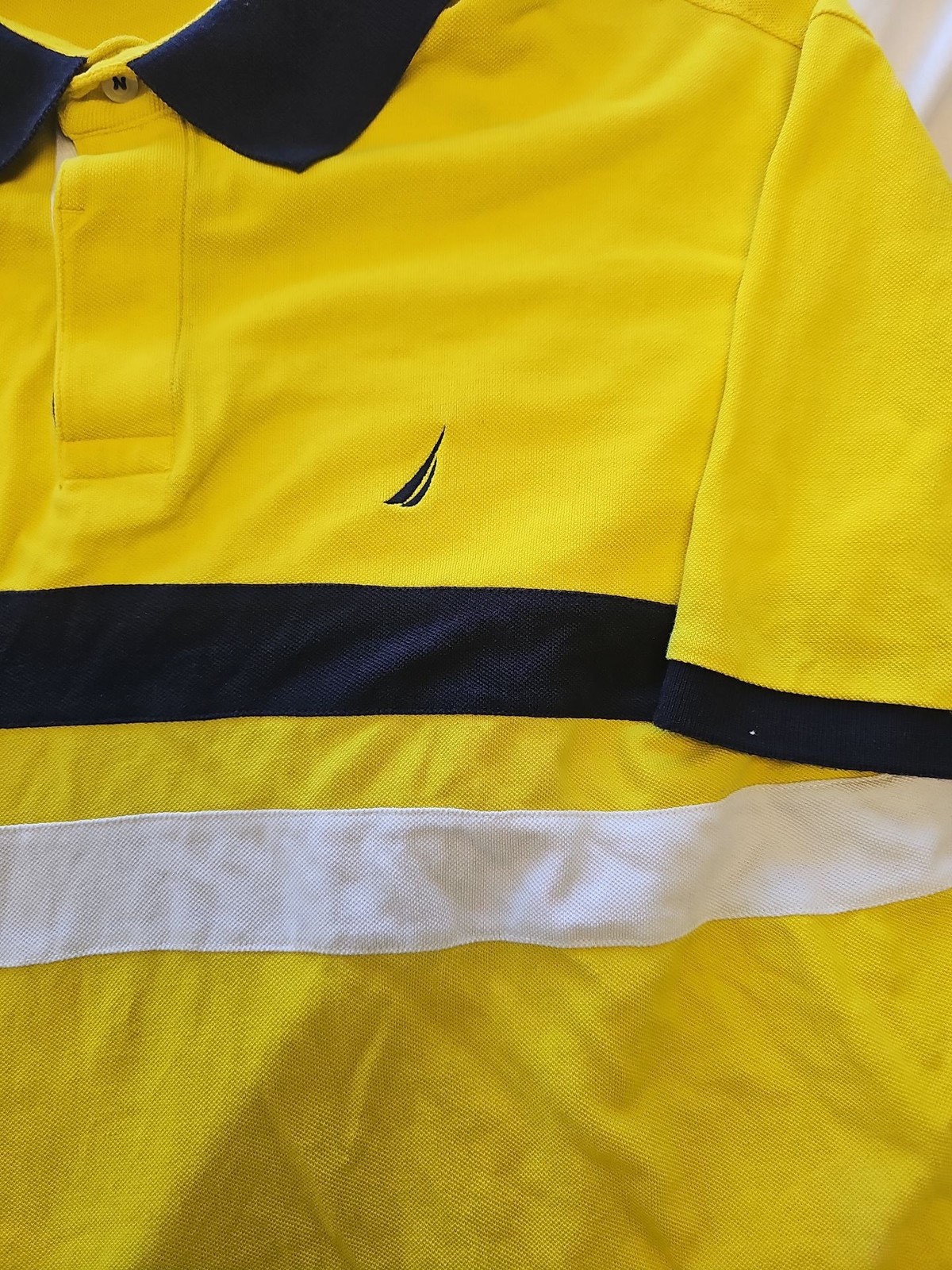Nautica Men's Yellow Stripe Polo Shirt F547 - Image 5