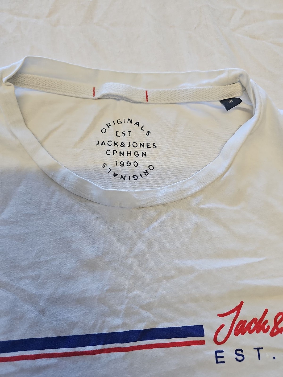 Jack & Jones Originals White Graphic Logo T-Shirt – Size M vF541