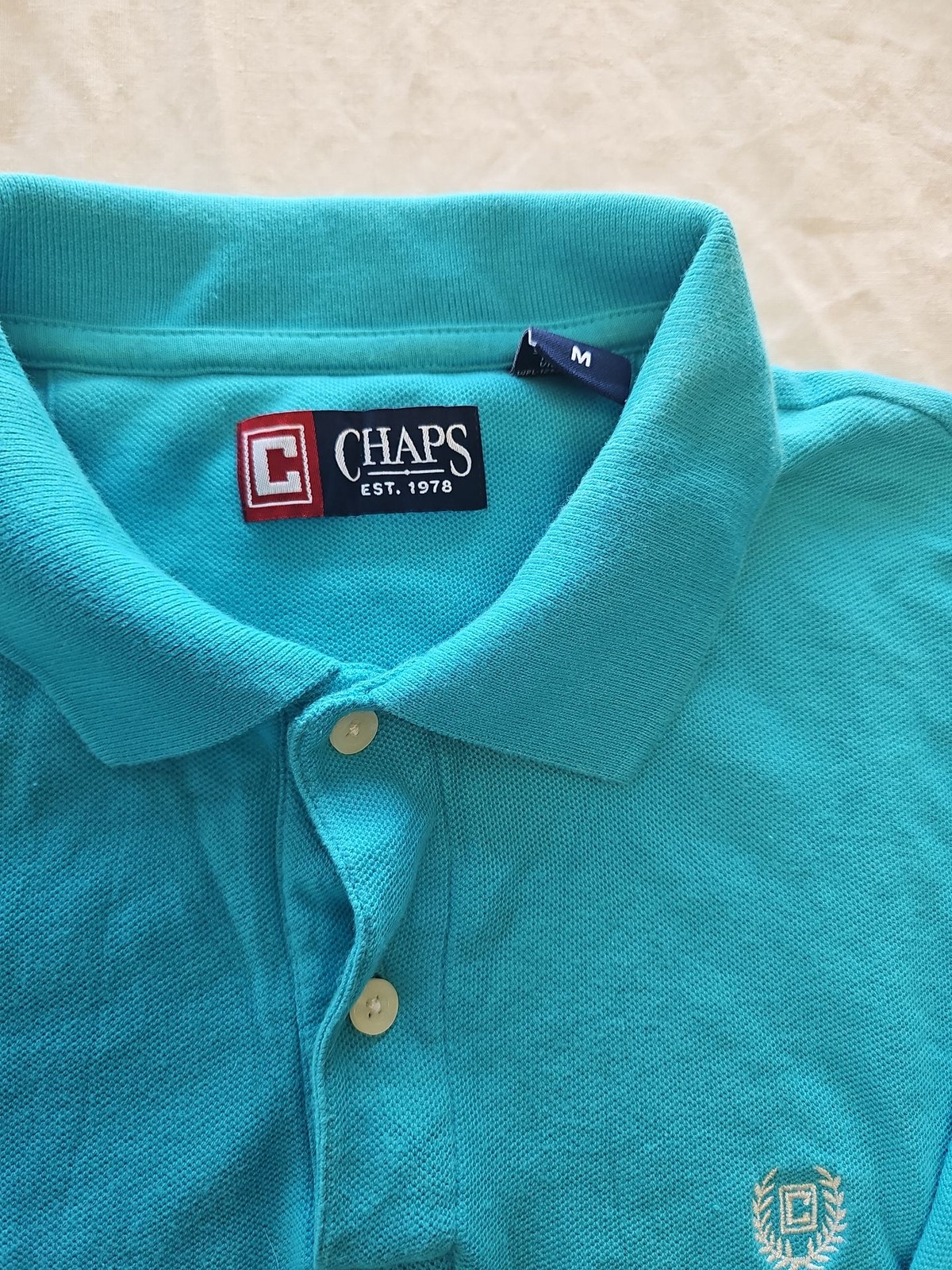 Chaps Men’s Cyan Blue Pique Cotton Polo Shirt – Size MediumF555