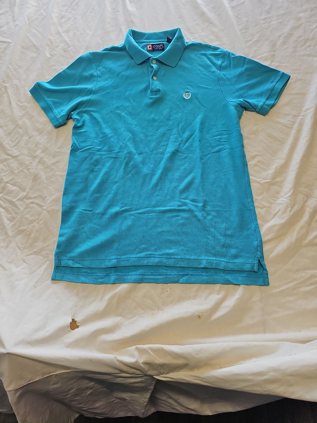 Chaps Men's Cyan Blue Pique Cotton Polo Shirt - Size MediumF555 - Image 3