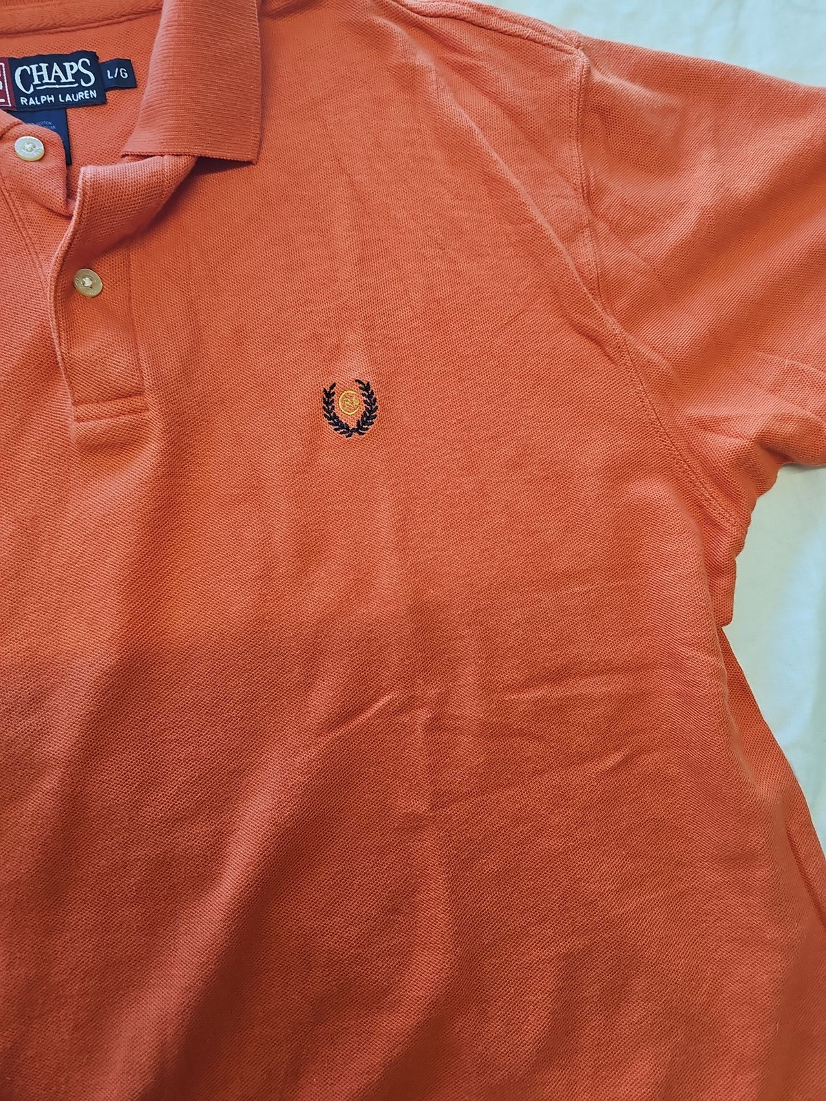 Vintage Chaps Ralph Lauren Burnt Orange Pique Polo Shirt F556 - Image 7