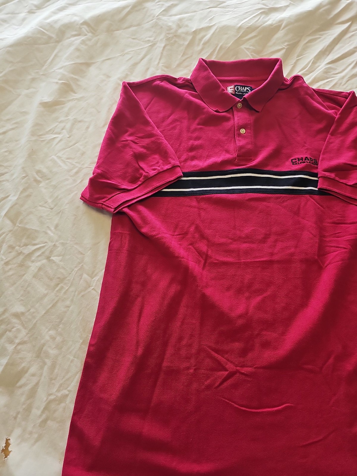 Vintage Chaps Ralph Lauren Pink Stripe Polo Shirt XL F557