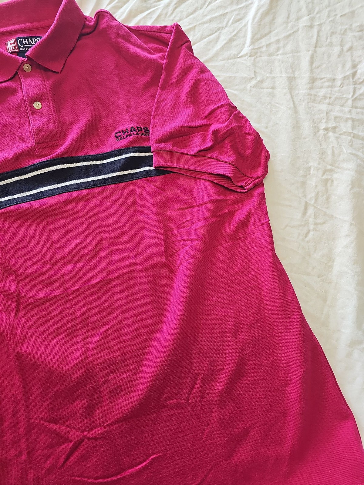 Vintage Chaps Ralph Lauren Pink Stripe Polo Shirt XL F557 - Image 4