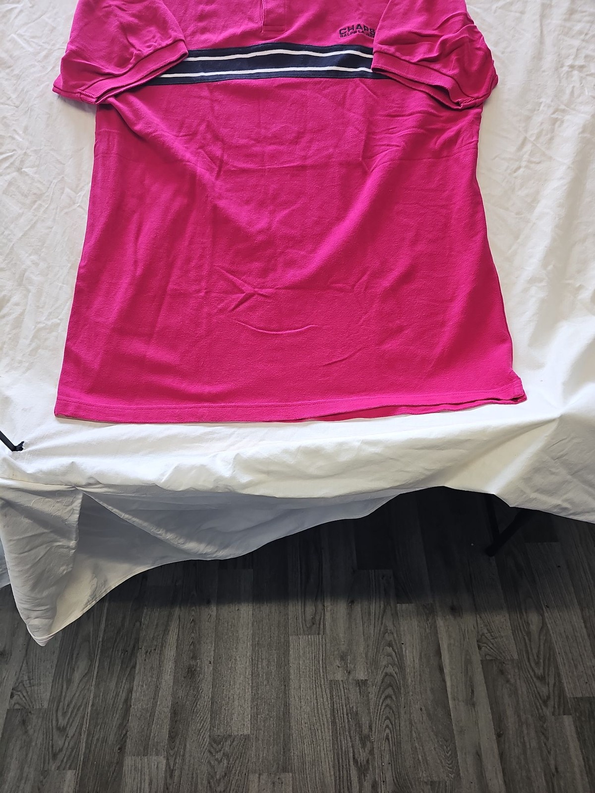 Vintage Chaps Ralph Lauren Pink Stripe Polo Shirt XL F557 - Image 5