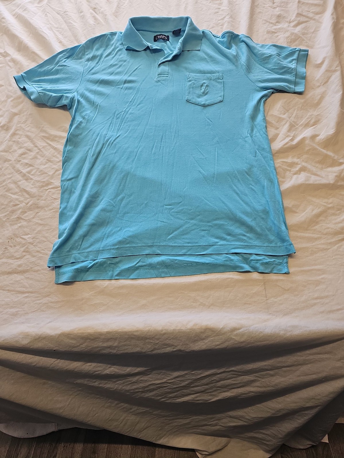 Chaps Light Blue Cotton Polo Shirt with Pocket Size m G519 - Image 5
