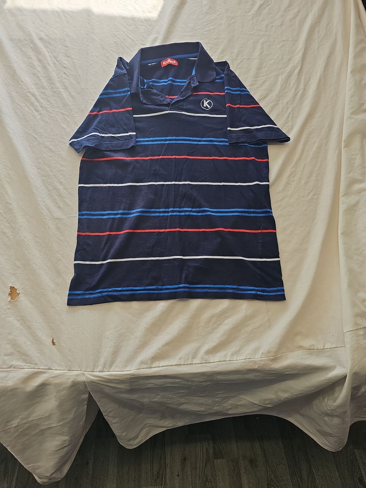 Vintage Kickers Navy Blue Striped Polo Shirt H598
