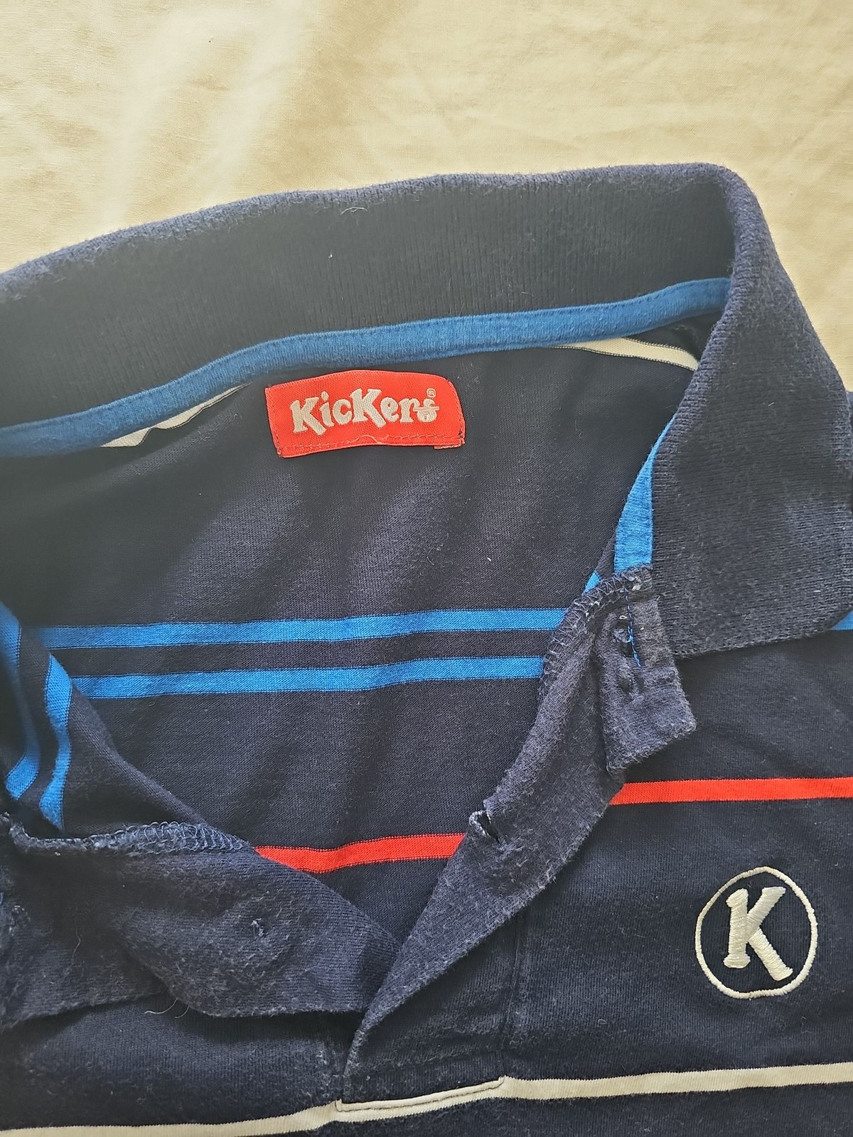 Vintage Kickers Navy Blue Striped Polo Shirt H598