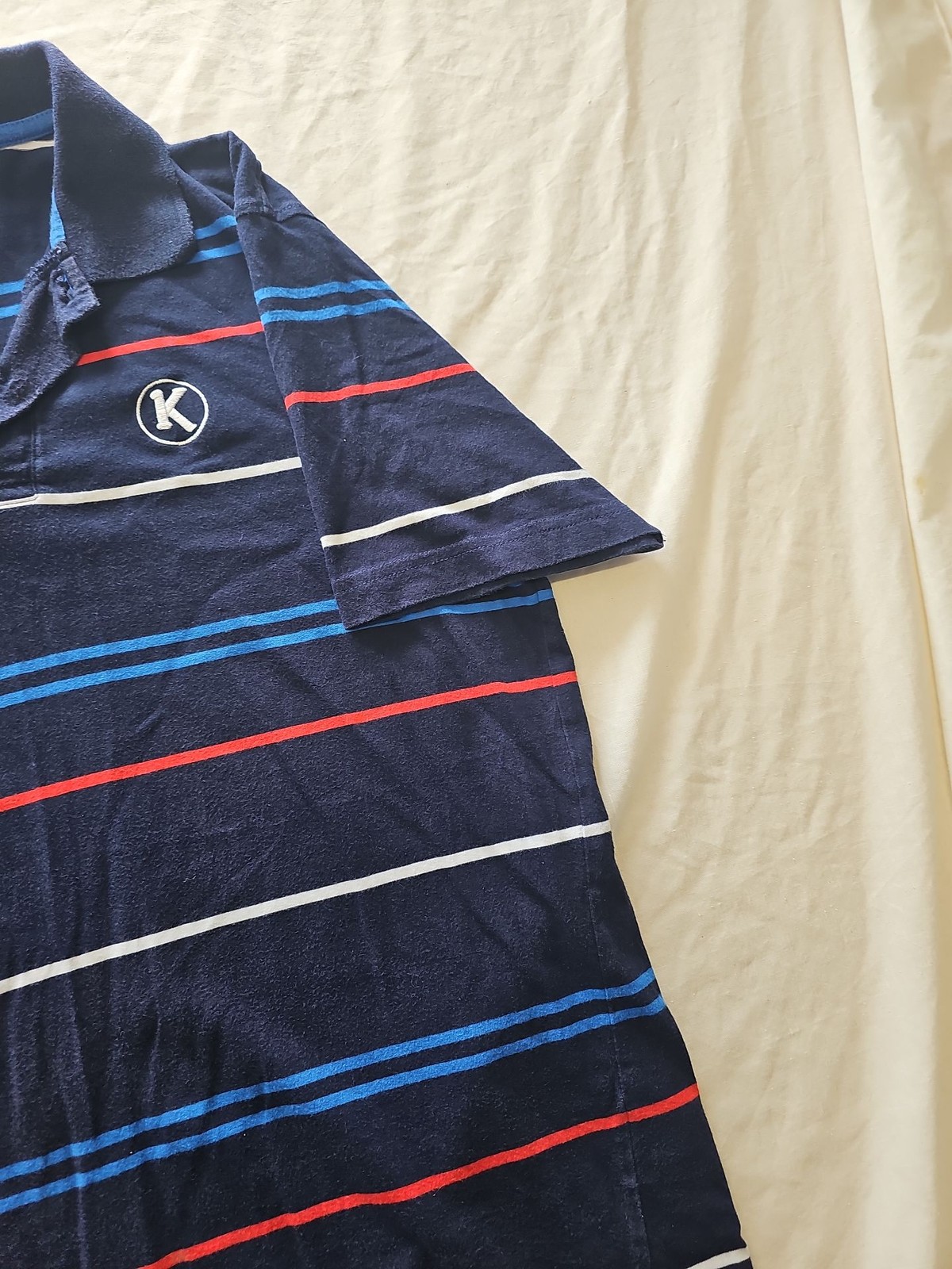 Vintage Kickers Navy Blue Striped Polo Shirt H598 - Image 4