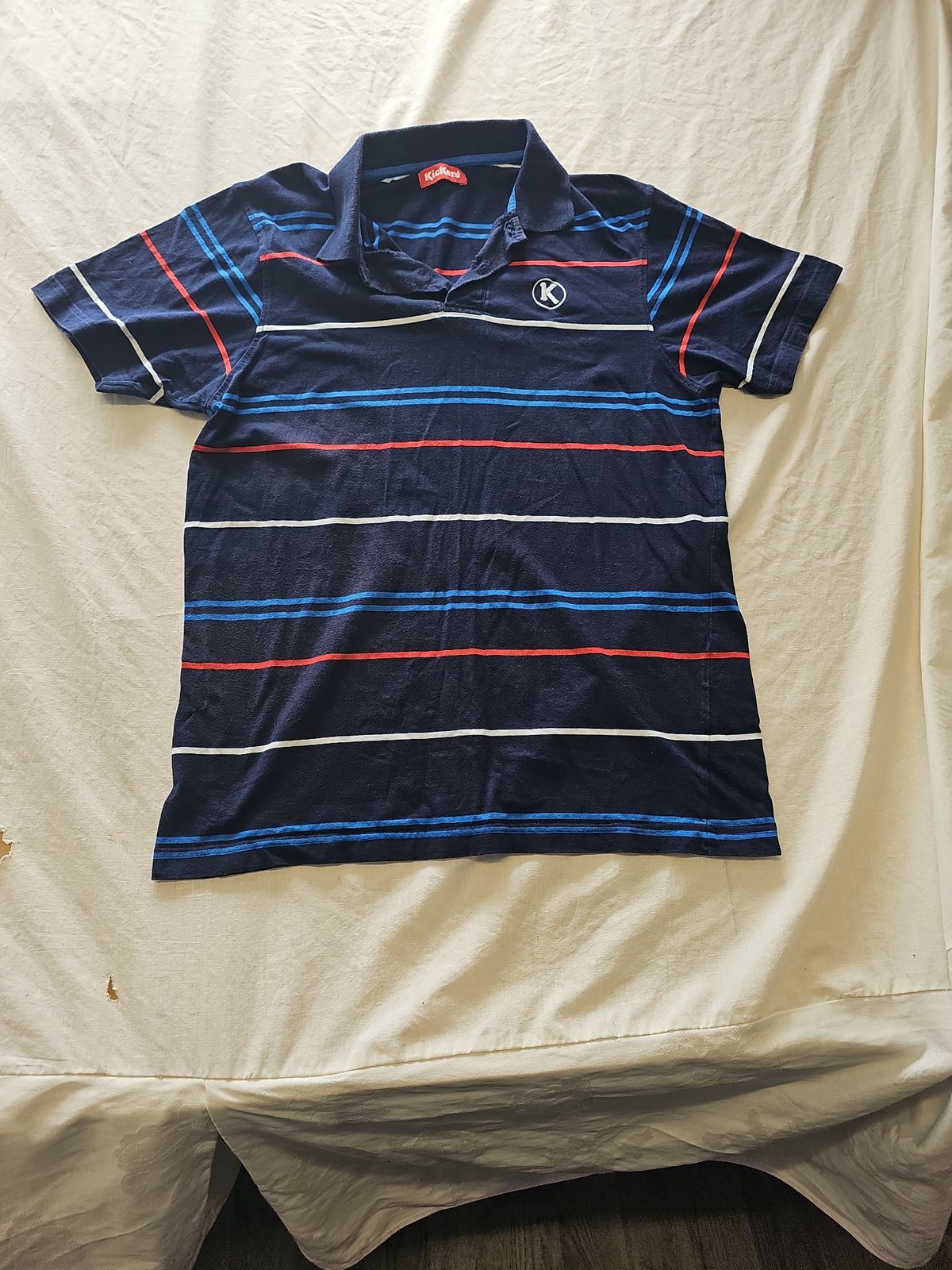 Vintage Kickers Navy Blue Striped Polo Shirt H598 - Image 5