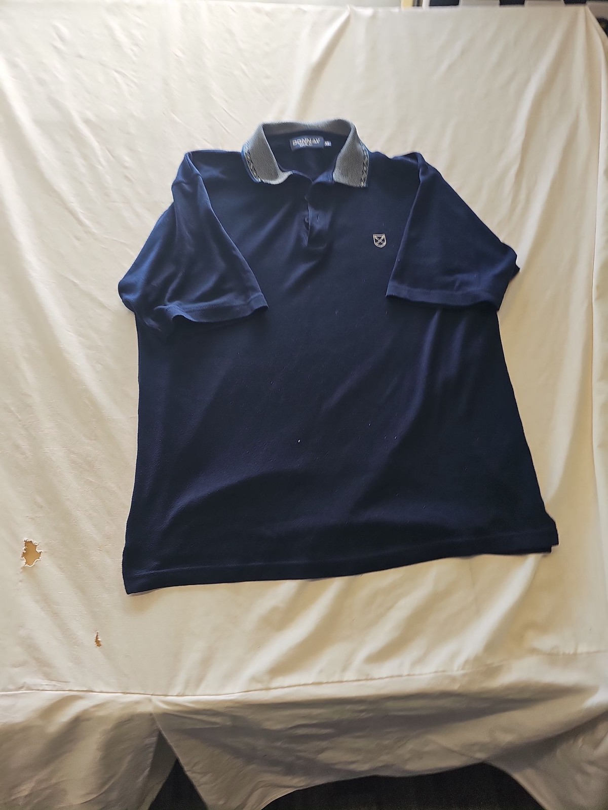 Vintage Donnay Golf Navy Polo Shirt with Patterned Collar xl H601