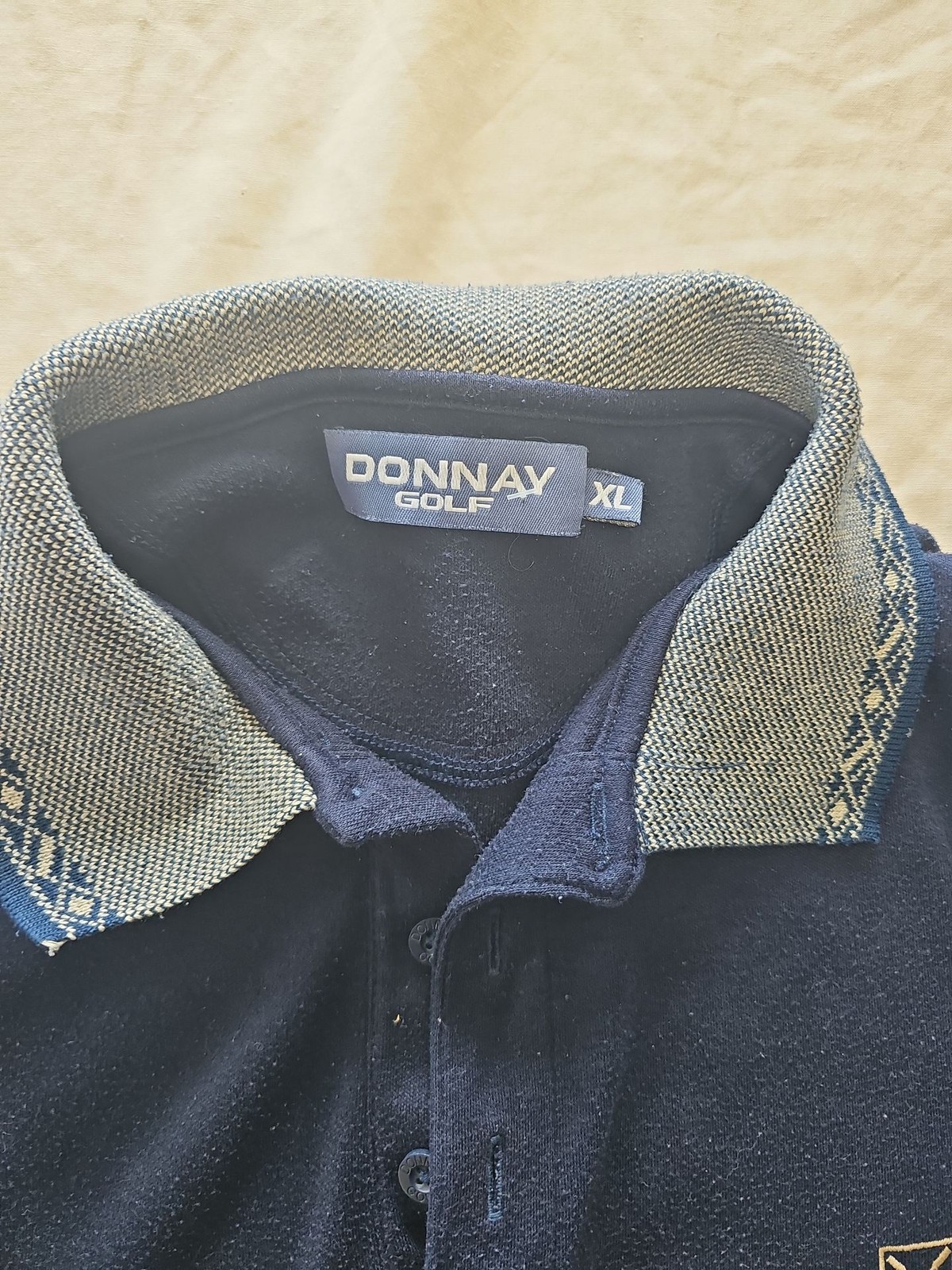 Vintage Donnay Golf Navy Polo Shirt with Patterned Collar xl H601