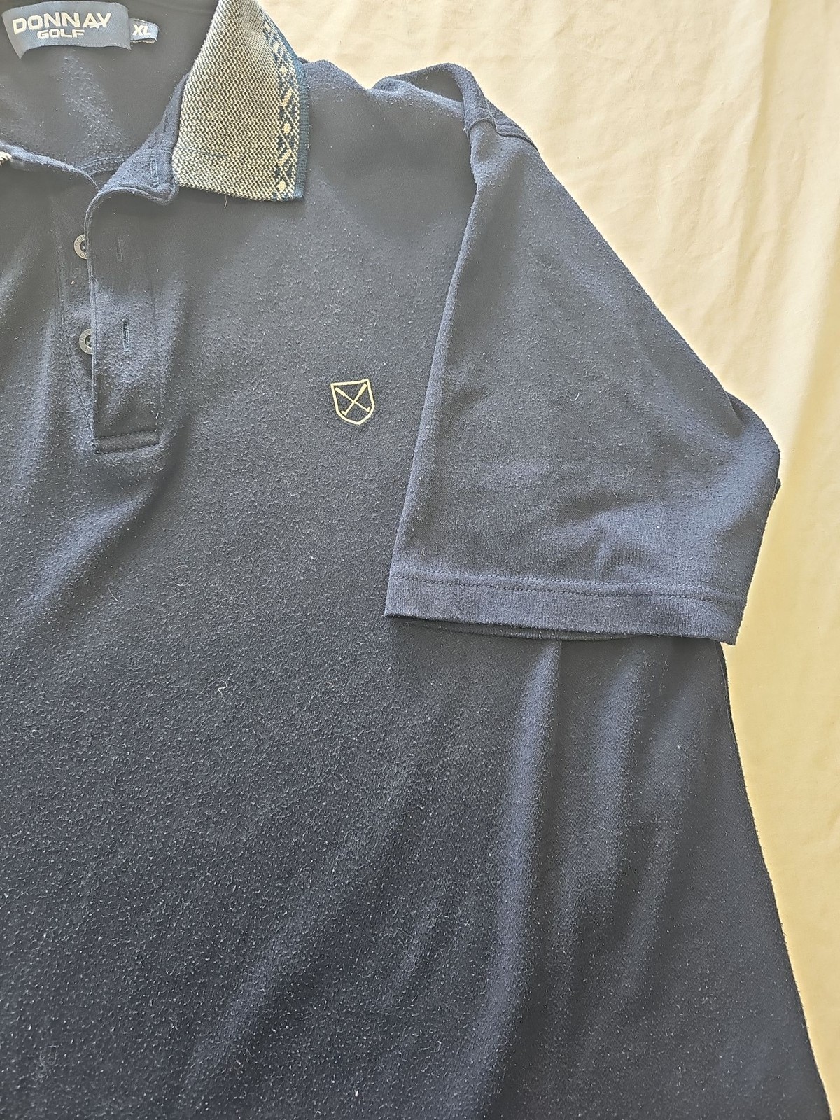 Vintage Donnay Golf Navy Polo Shirt with Patterned Collar xl H601 - Image 3