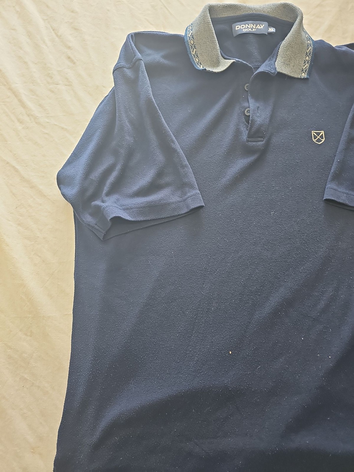 Vintage Donnay Golf Navy Polo Shirt with Patterned Collar xl H601 - Image 4