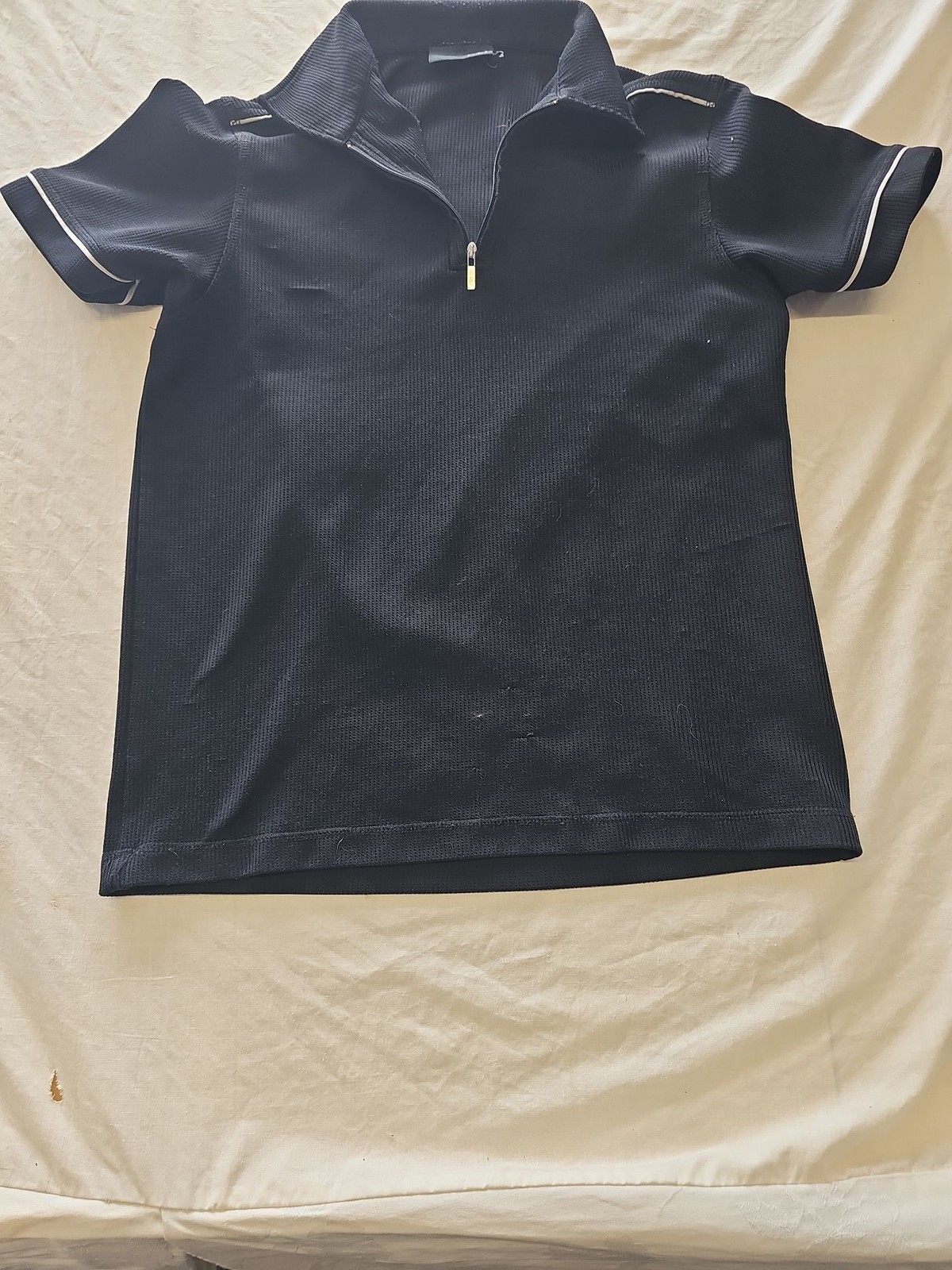 Vintage BHS Black Ribbed Zip-Up Polo Shirt with Piping E626 - Image 3