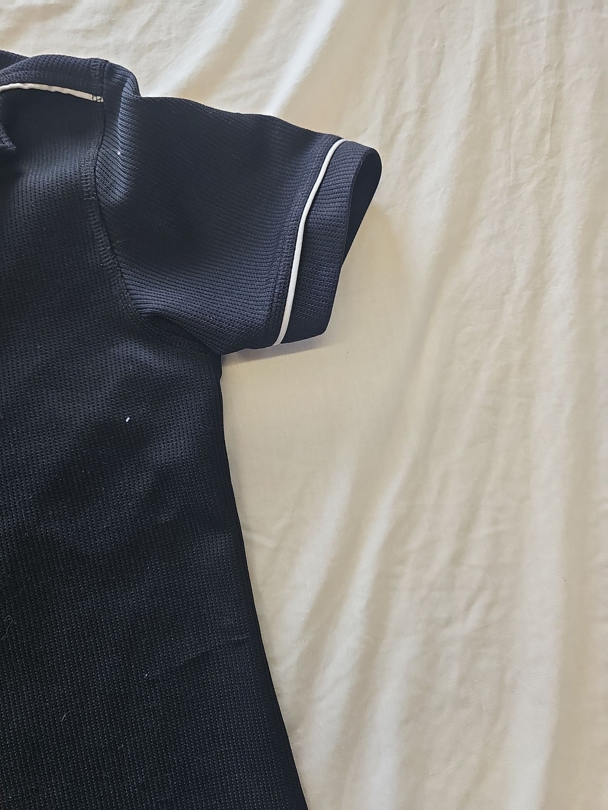 Vintage BHS Black Ribbed Zip-Up Polo Shirt with Piping E626 - Image 5