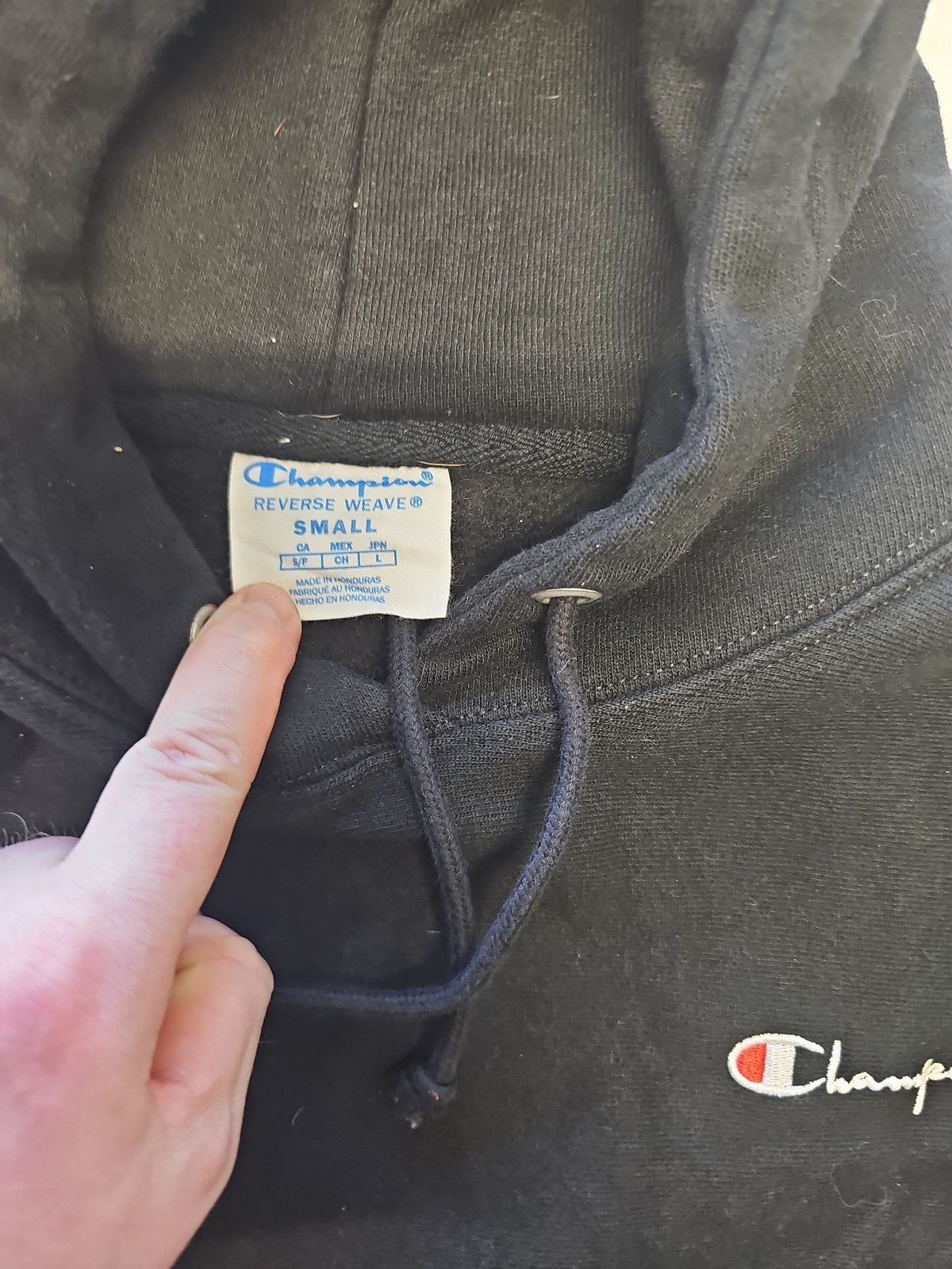 Champion Reverse Weave Black Hoodie Small H594