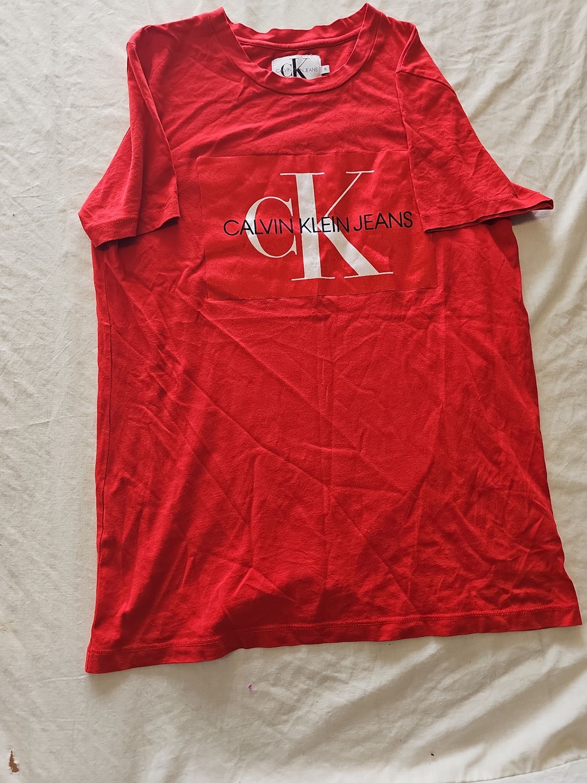 Calvin Klein Jeans Red Logo Graphic T-Shirt Small I607 - Image 3