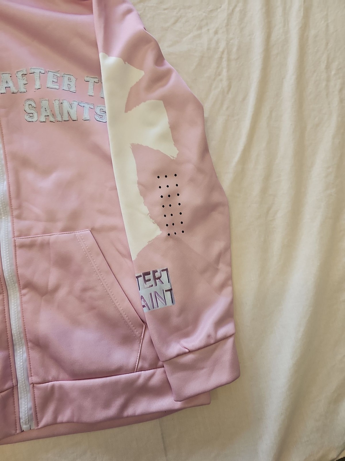 After The Saints Pink Y2K Style Zip-Up Hoodie Medium J652 - Image 5