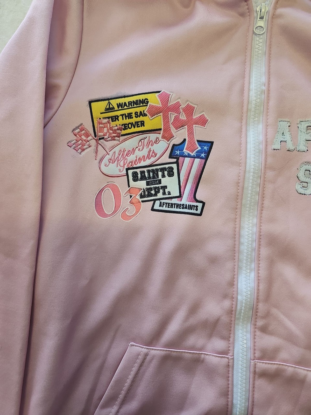 After The Saints Pink Y2K Style Zip-Up Hoodie Medium J652 - Image 6