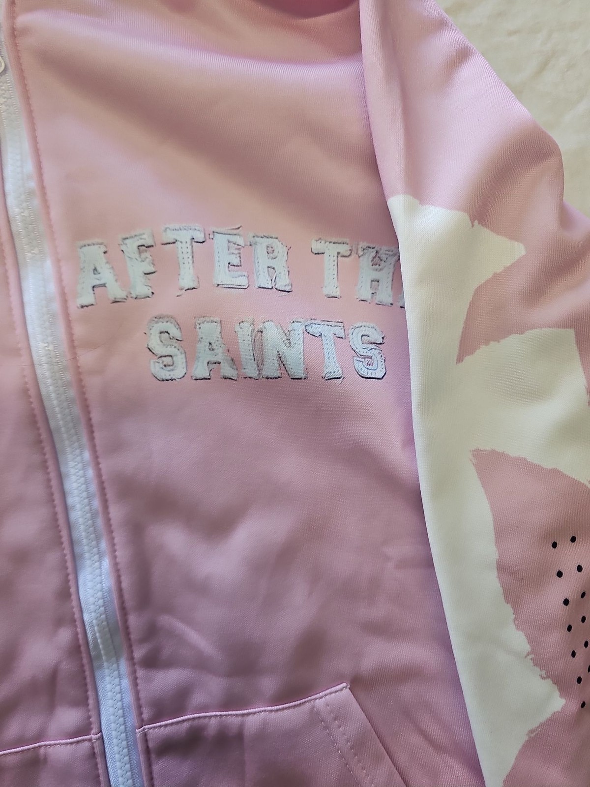 After The Saints Pink Y2K Style Zip-Up Hoodie Medium J652 - Image 7
