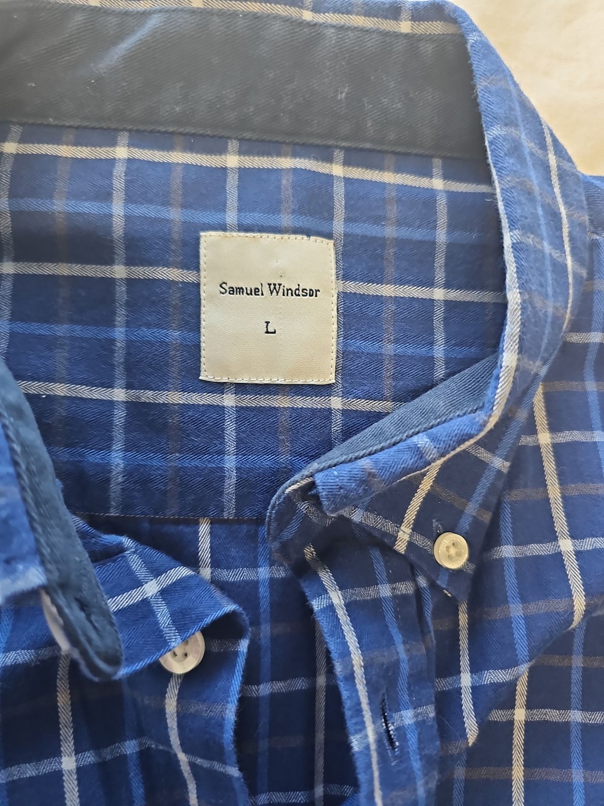 Samuel Windsor Navy Check Cotton Shirt – Large M696