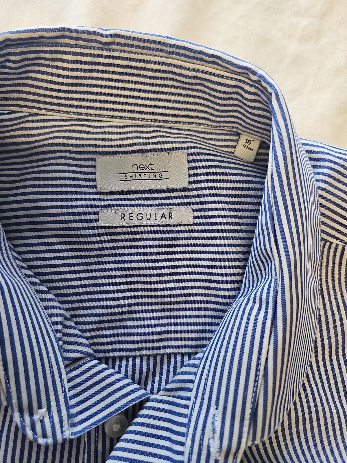 Next Regular Fit Blue and White Striped Formal Shirt 16″ M697