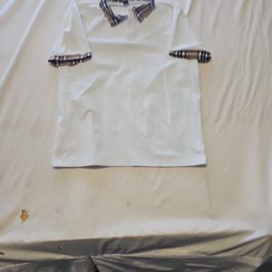 Manfinity White Polo Shirt with Plaid Trim Detail S M700
