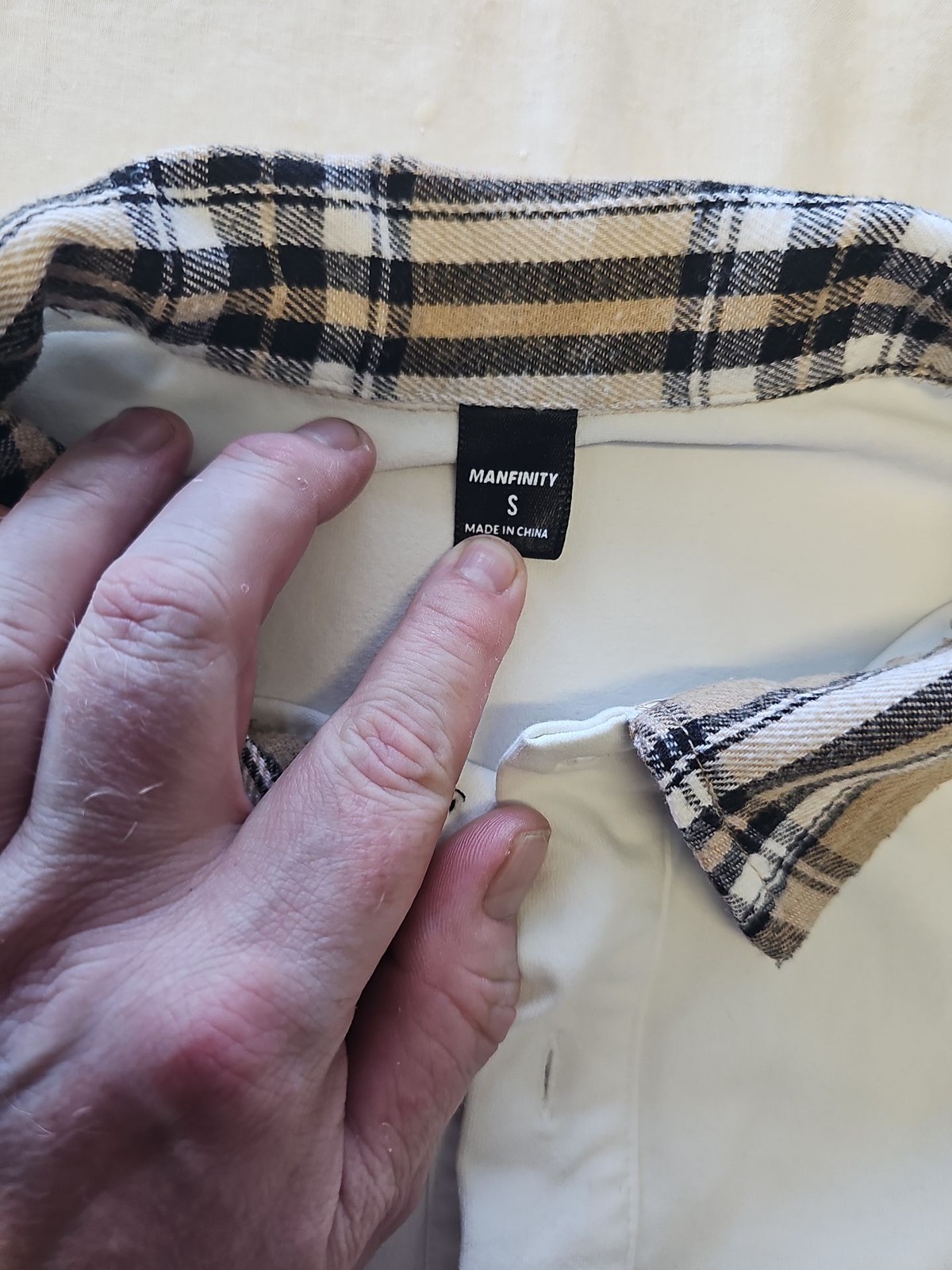 Manfinity White Polo Shirt with Plaid Trim Detail S M700