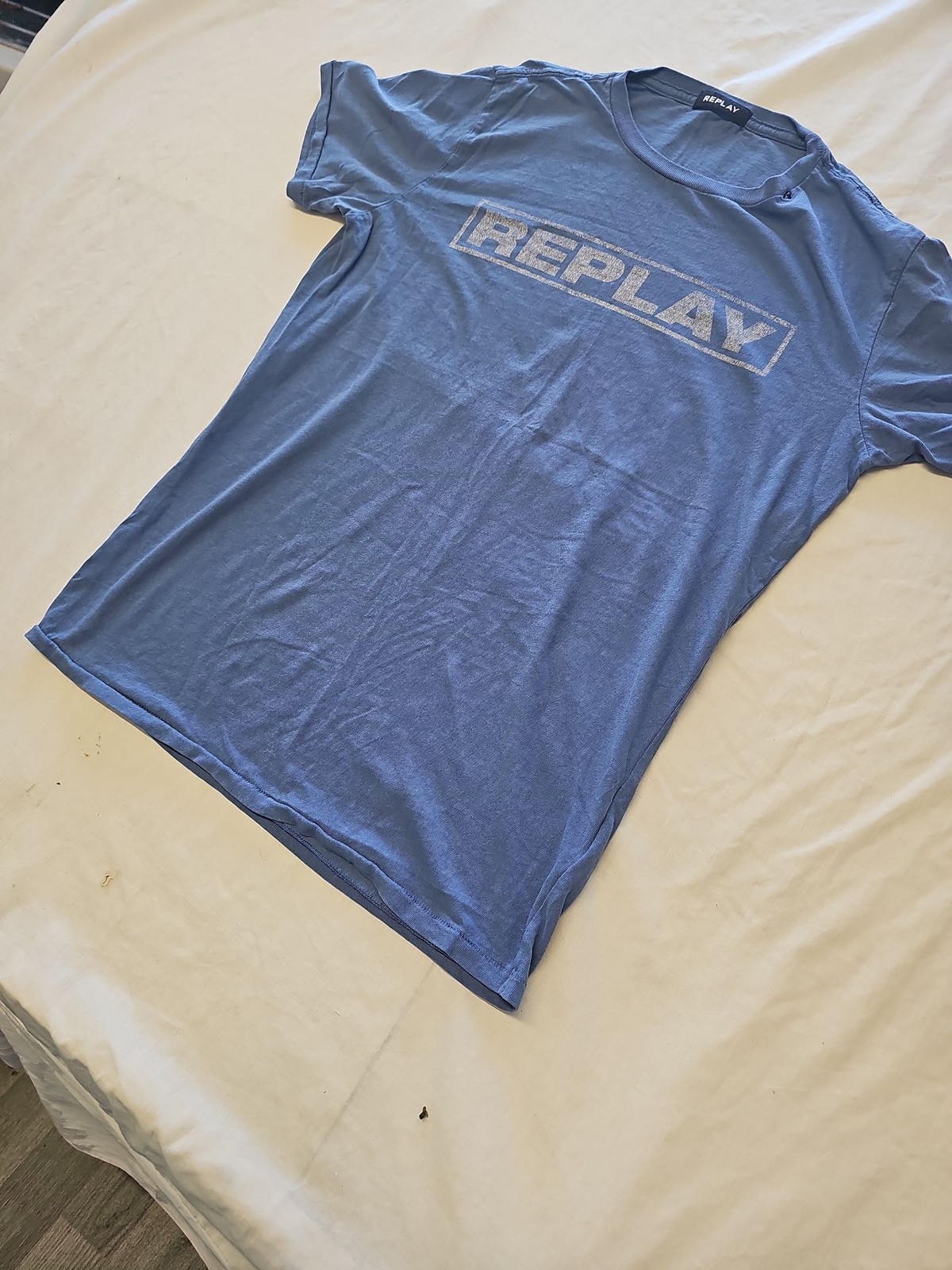 Replay Vintage Graphic Logo T-Shirt in Cornflower Blue M L687 - Image 4