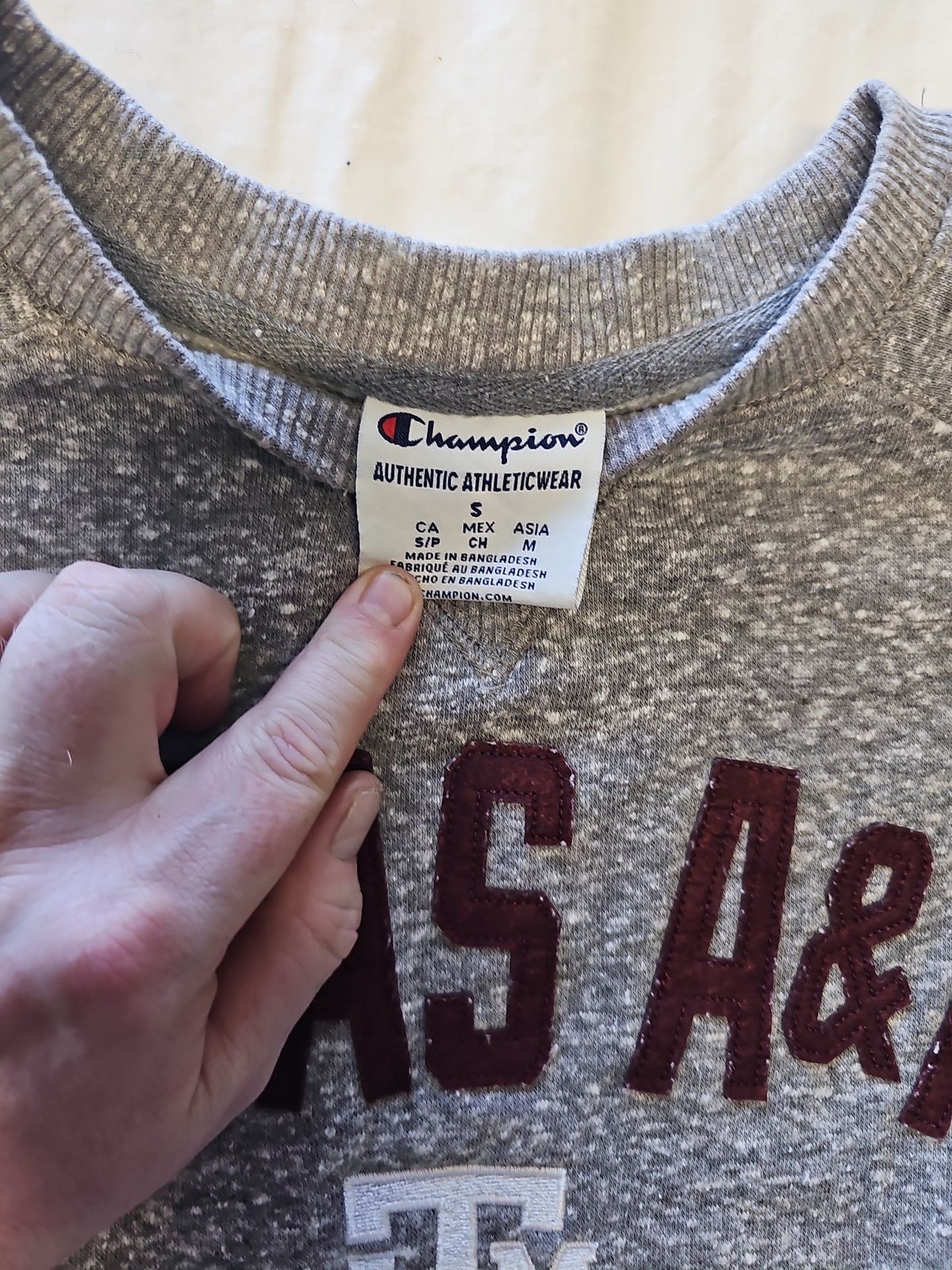 Champion Texas A&M Grey Heather Raglan Sweatshirt S L693