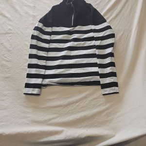 Tu Women's Black and White Striped Quarter-Zip Sweatshirt  377