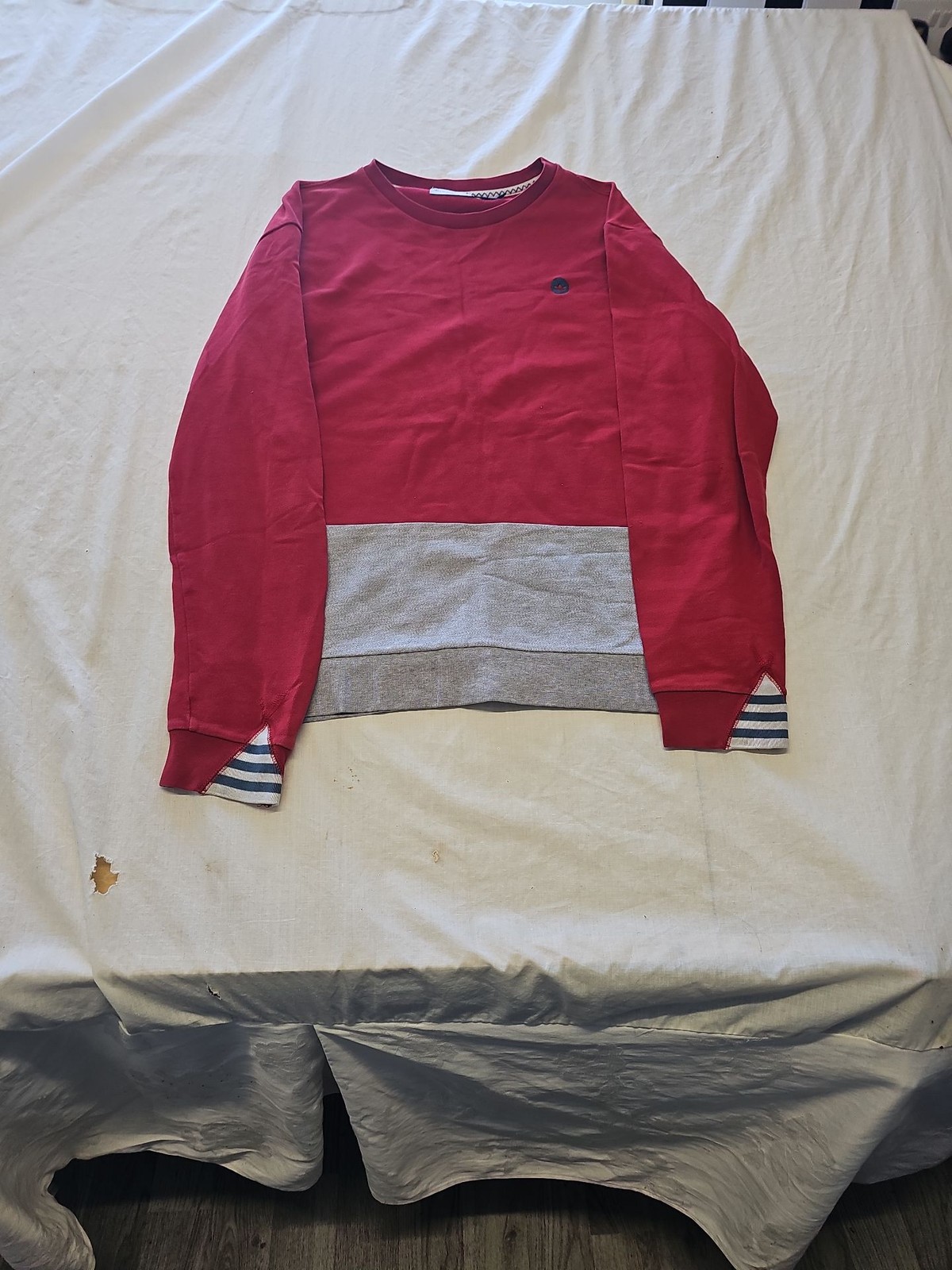 Adidas Originals Men's Colorblock Crewneck Sweatshirt - Red/Grey/Blue L L682