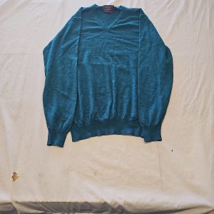 John Lewis Pure Merino Wool V-Neck Jumper - Teal - Made in Italy XL L683