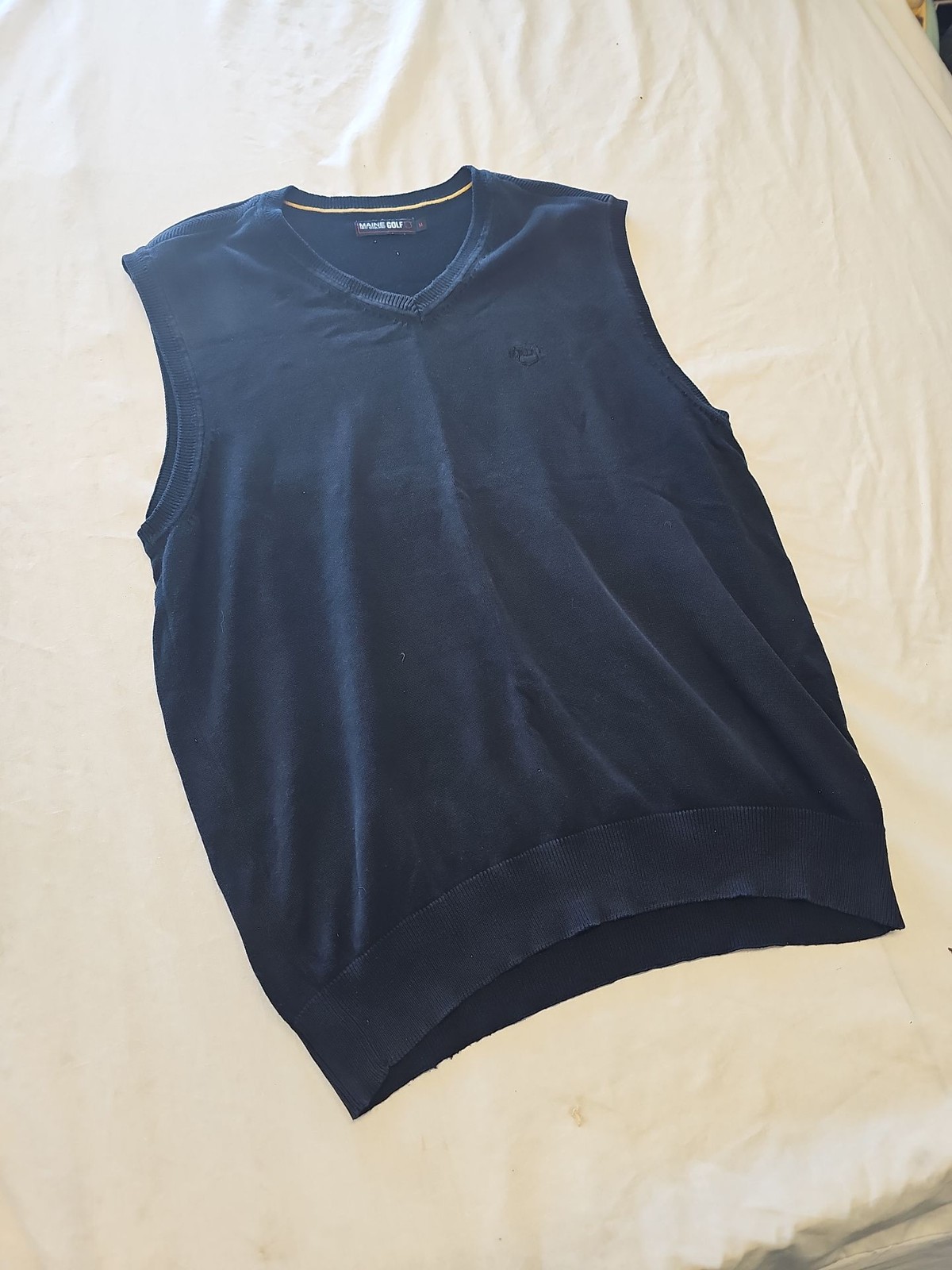 Maine New England Golf Navy Blue V-Neck Sweater Vest M L685 - Image 3