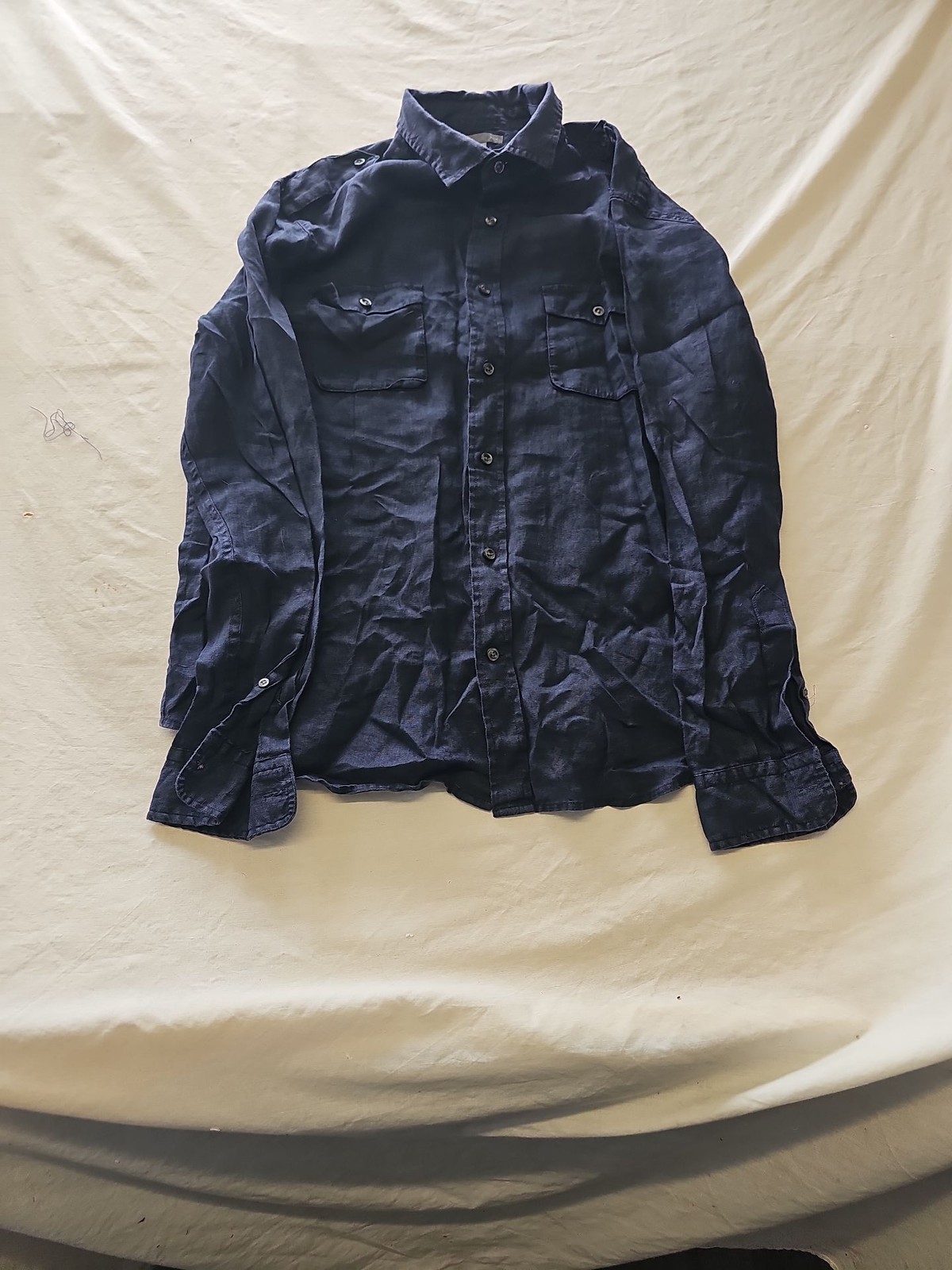 Gap Men's Navy Blue 100% Linen Long Sleeve Utility Shirt 381