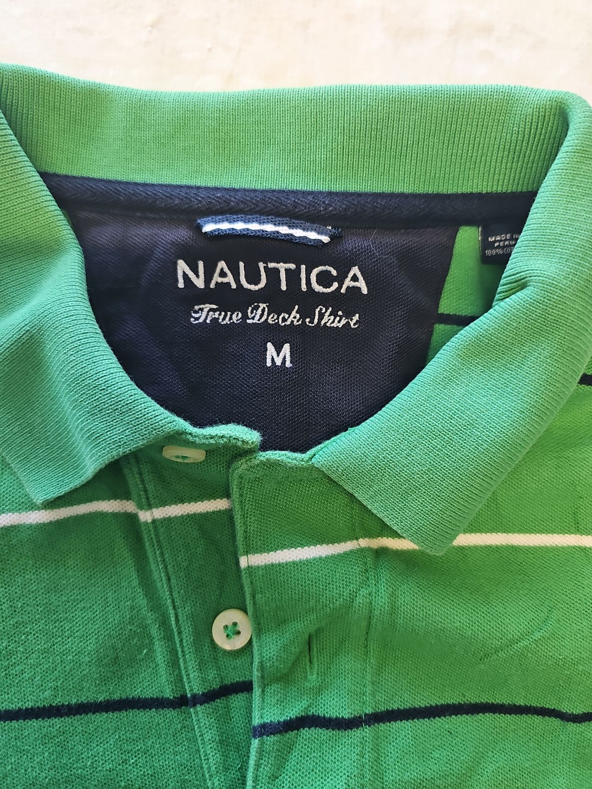 Nautica True Deck Shirt Green Striped Polo – Size Medium K667