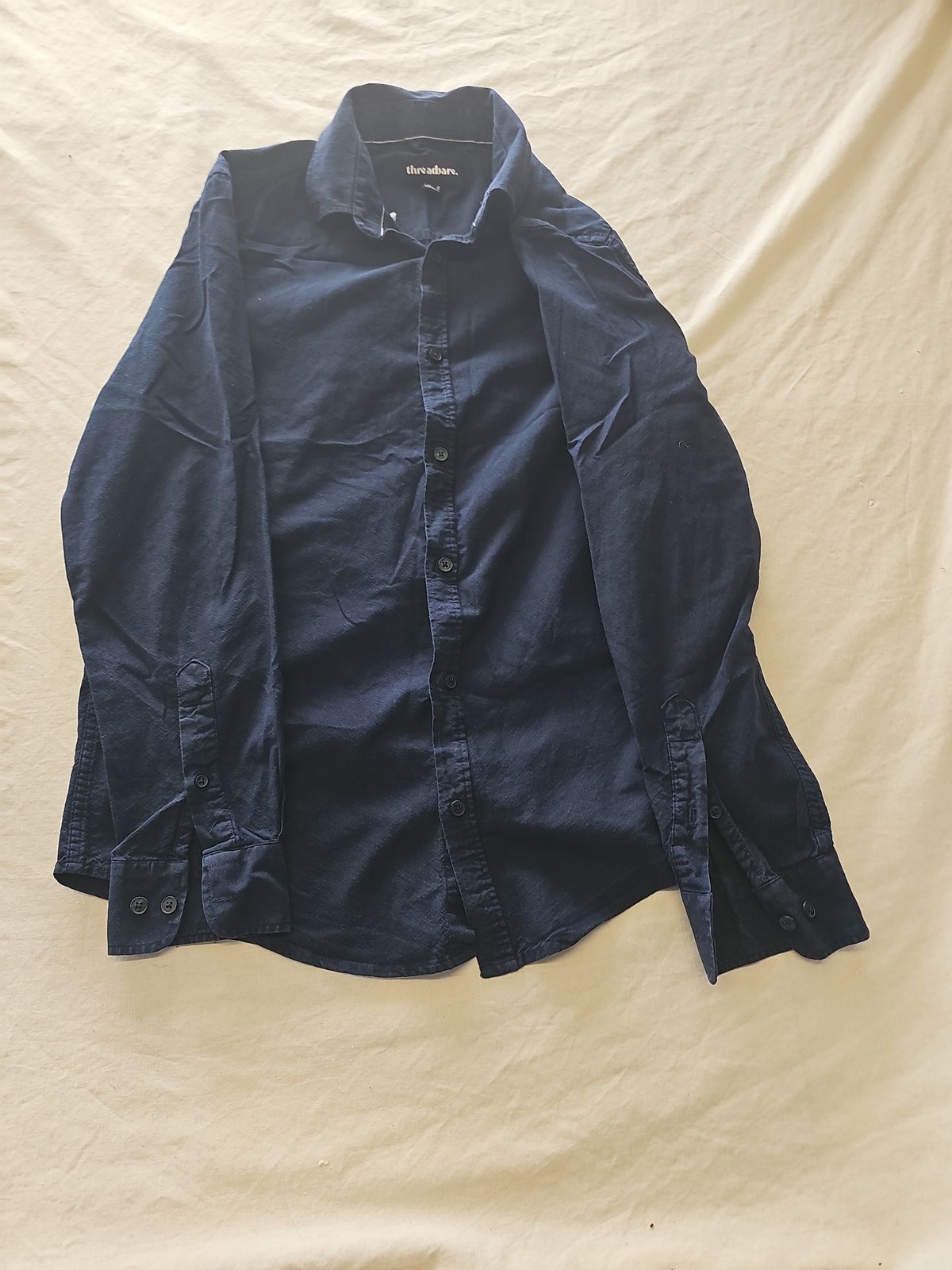 Threadbare Men’s Navy Blue Linen Blend Long Sleeve Shirt  375