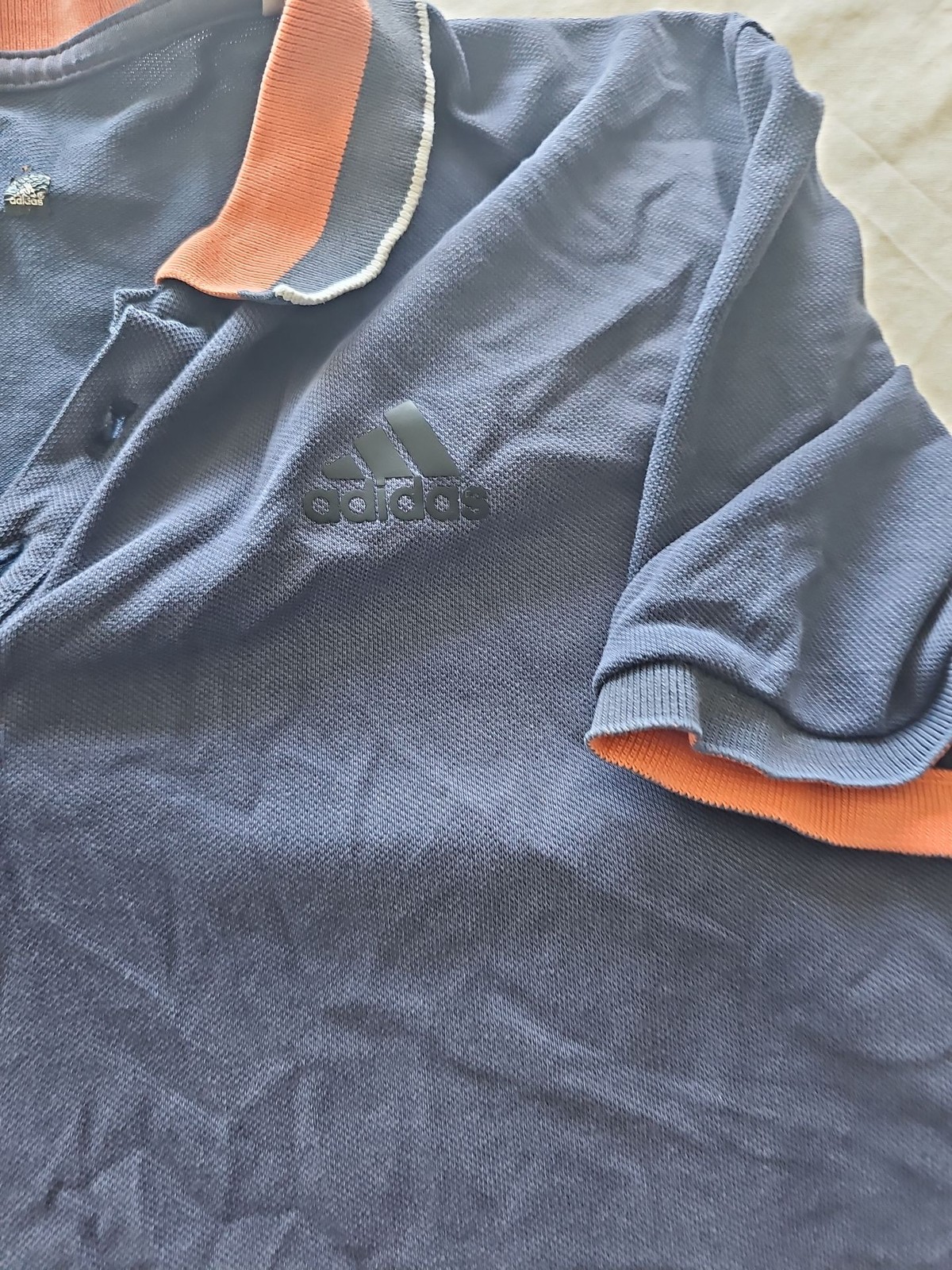 Adidas Navy Blue & Orange Pique Cotton Polo Shirt 328