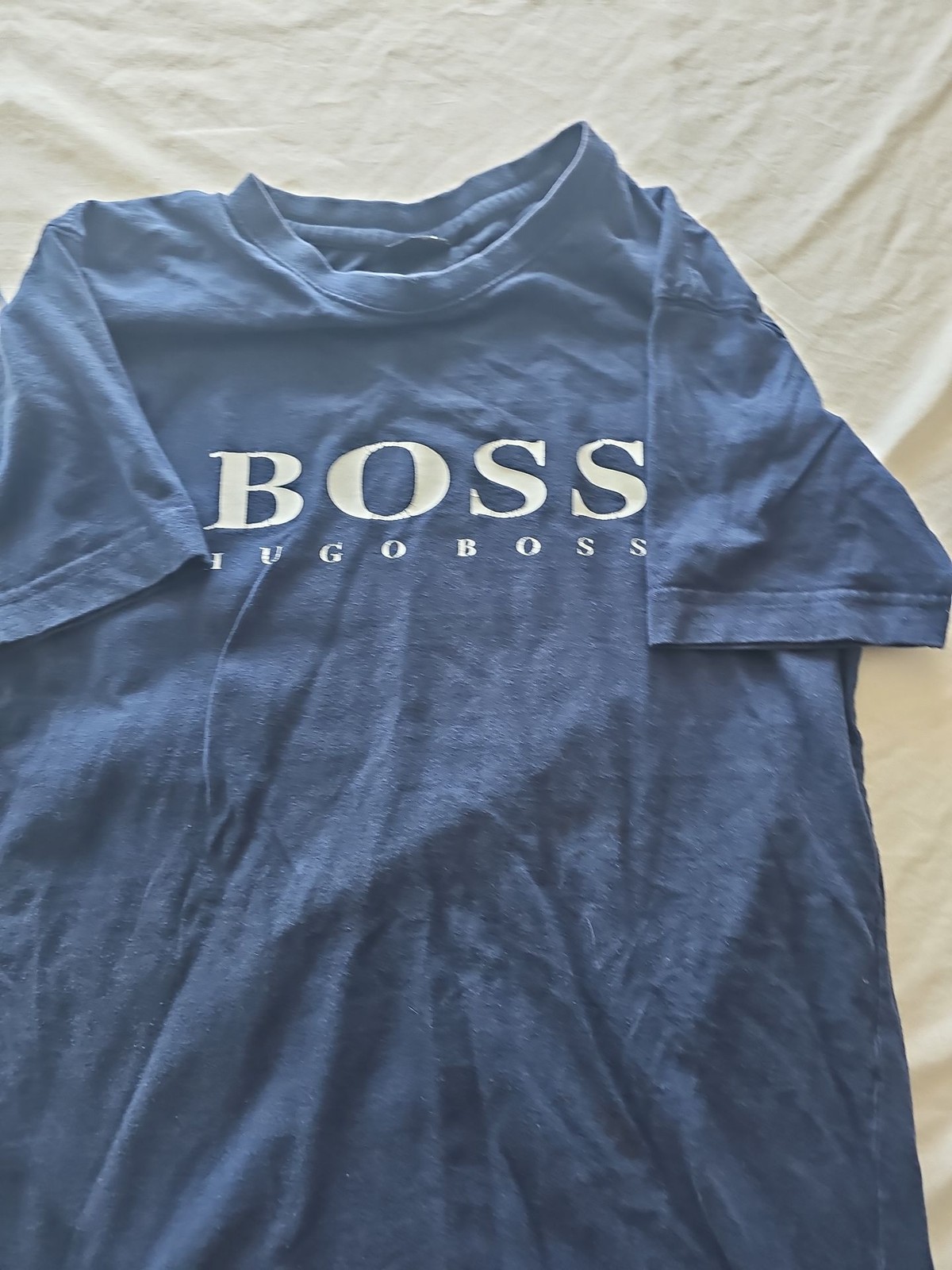Hugo Boss Navy Blue Graphic T-Shirt with White Logo size L 316 - Image 8
