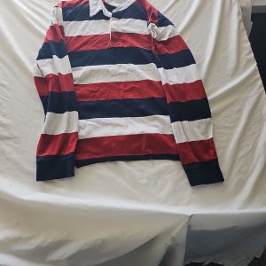 Vintage Striped Long Sleeve Rugby Shirt Red White and Blue 310