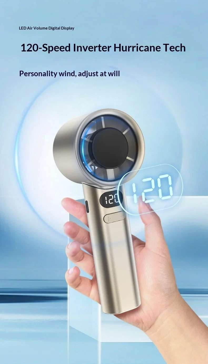 Mini Handheld Turbo Fan USB Rechargeable Digital Display Portable Cooling Fan - Image 10