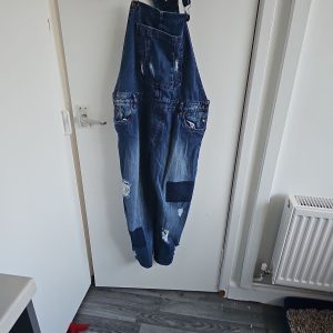 Baggy London Distressed Denim Overalls with Patch Detail size 32 267