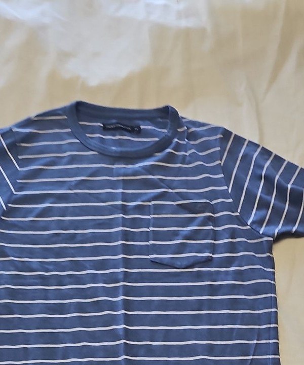 French Connection Men's Striped Pocket T-Shirt in Slate Blue M Q770 - Image 7