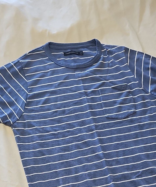 French Connection Men's Striped Pocket T-Shirt in Slate Blue M Q770 - Image 11