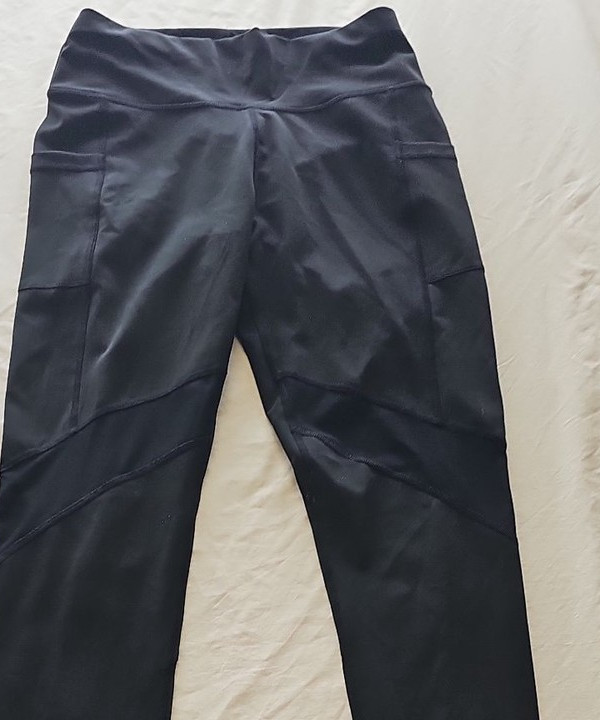 Women's High-Waisted Mesh Panel Leggings with Pockets - Black, Size MR789 - Image 7
